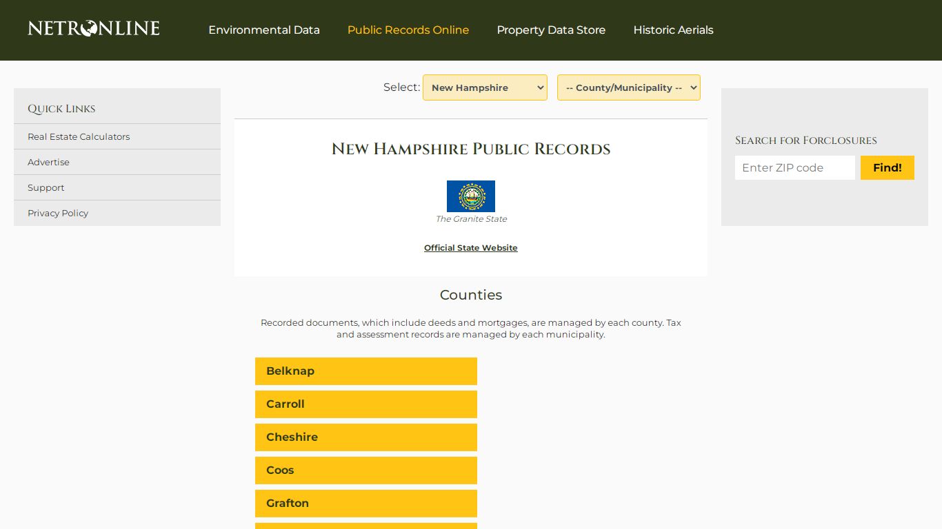 New Hampshire Public Records Online Directory - NETROnline.com
