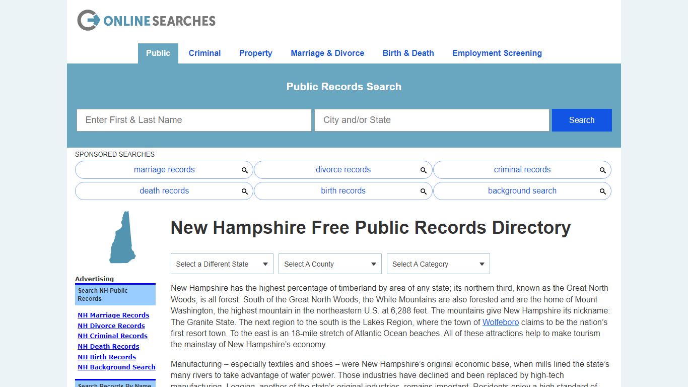 New Hampshire Free Public Records Directory - OnlineSearches.com